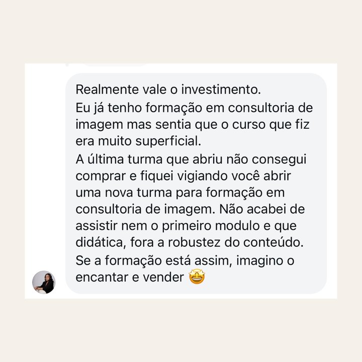 Depoimento de aluna da Formação em Consultoria de Imagem
