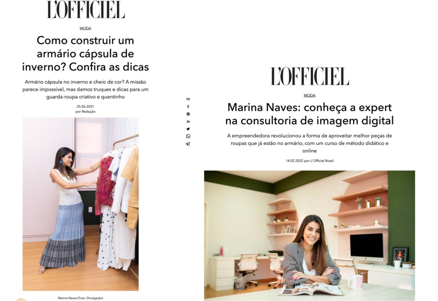 Matéria da L'Officiel sobre Marina Naves