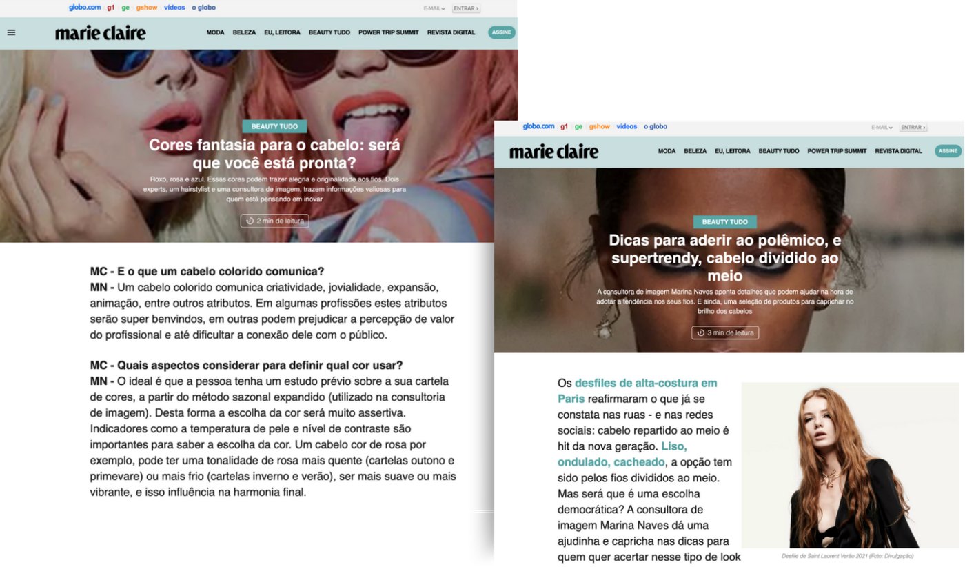 Matéria da Marie Claire com Marina Naves